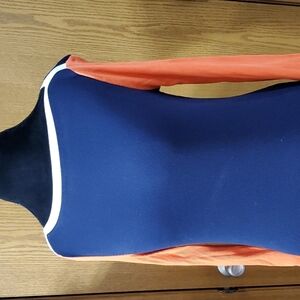 Lauren Ralph Lauren navy and orange boat neck thermal ribbed long sleeve